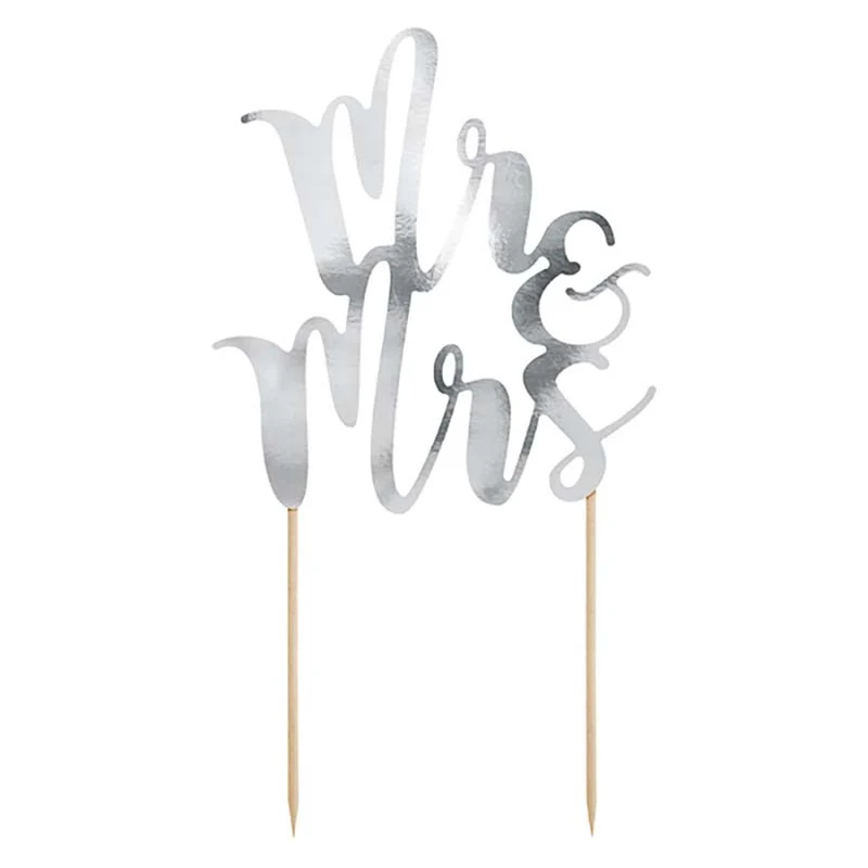 Tortendeko Hochzeit "Mr & Mrs" 25,5cm | Silber