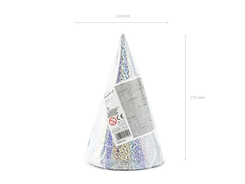 PartyHut Holographic Silber 6Stk.