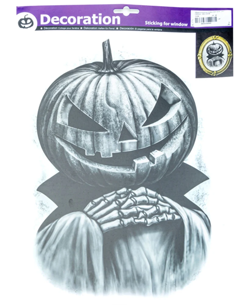 Halloween Fensterbild "Kürbis Vogelscheuche" - 27 x 36 cm | Schwarz Weiß - Fensterdekoration
