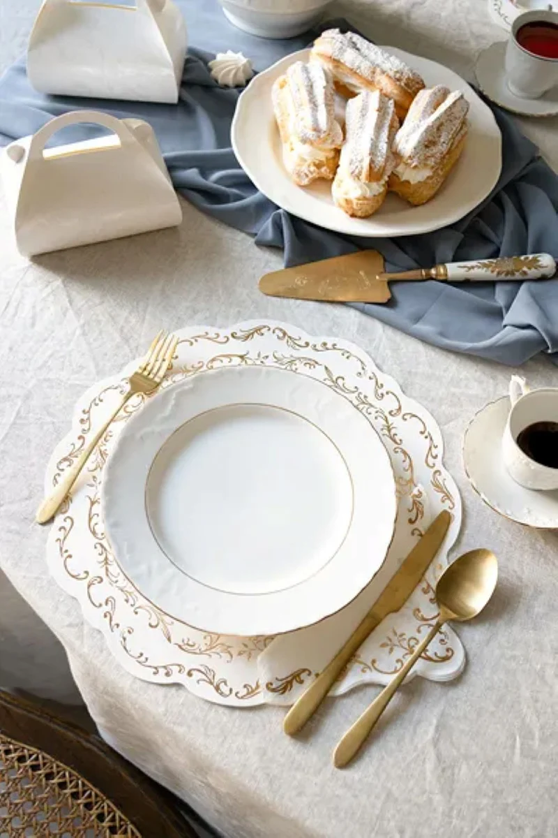 Tischsets Weiß Gold-Ornament 35,5 cm | 6 Stück