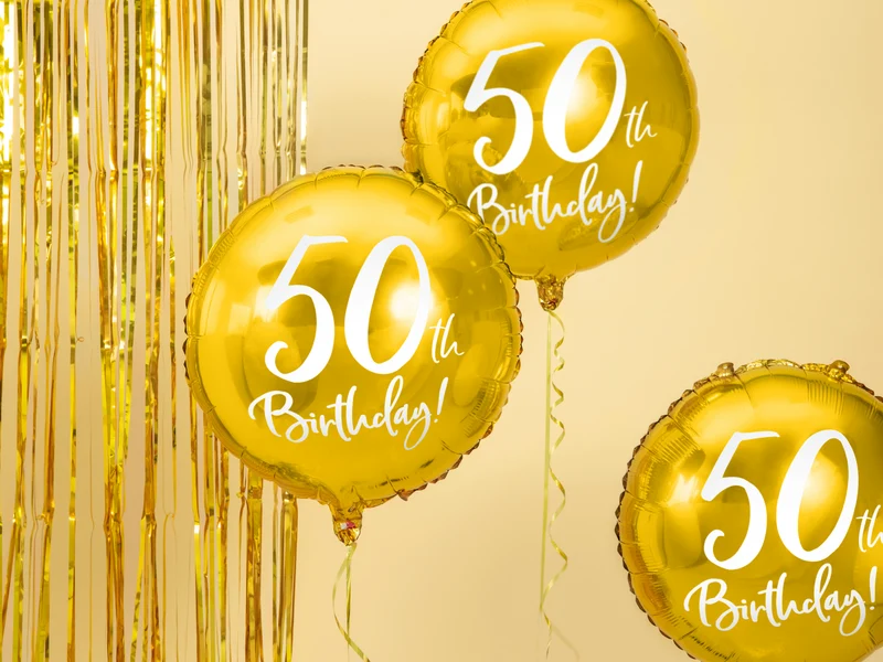 18"/Ø45cm Folienballon "50th Birthday" | Gold