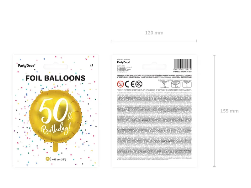 18"/Ø45cm Folienballon "50th Birthday" | Gold