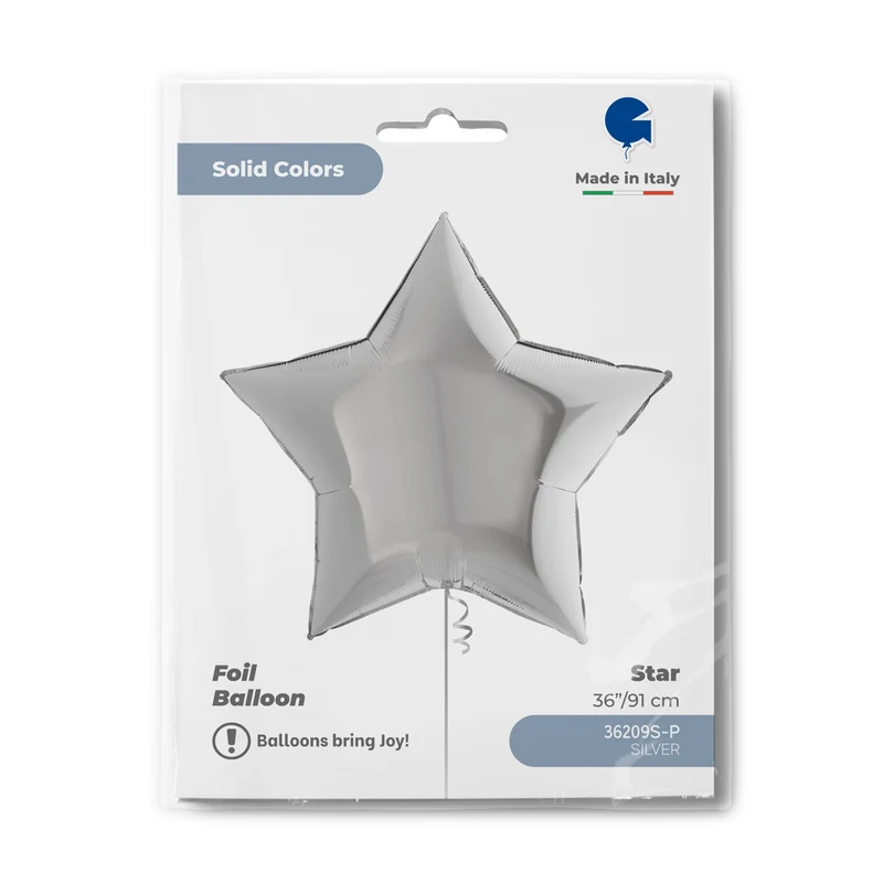 36"/Ø91cm Folienballon Uni Stern | Silber