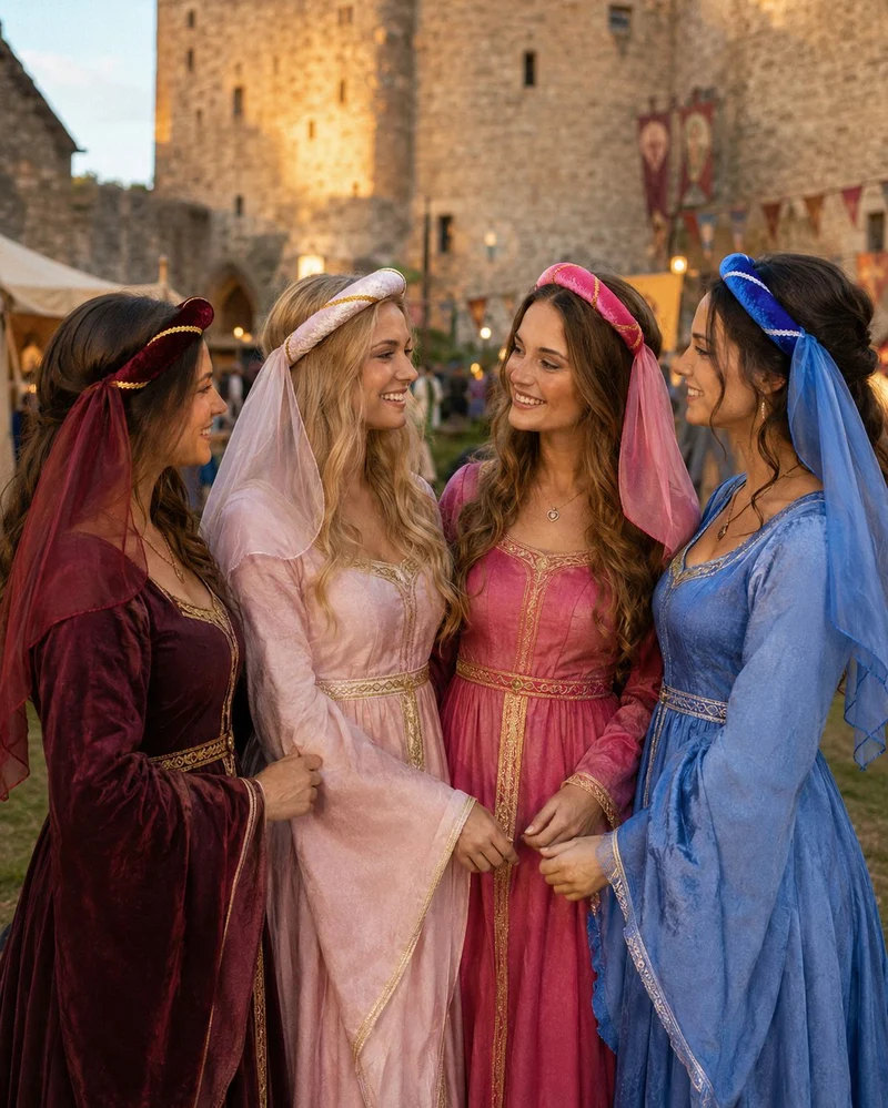 Mittelalter Haarband "Helena" mit Schleier für Damen | Pink