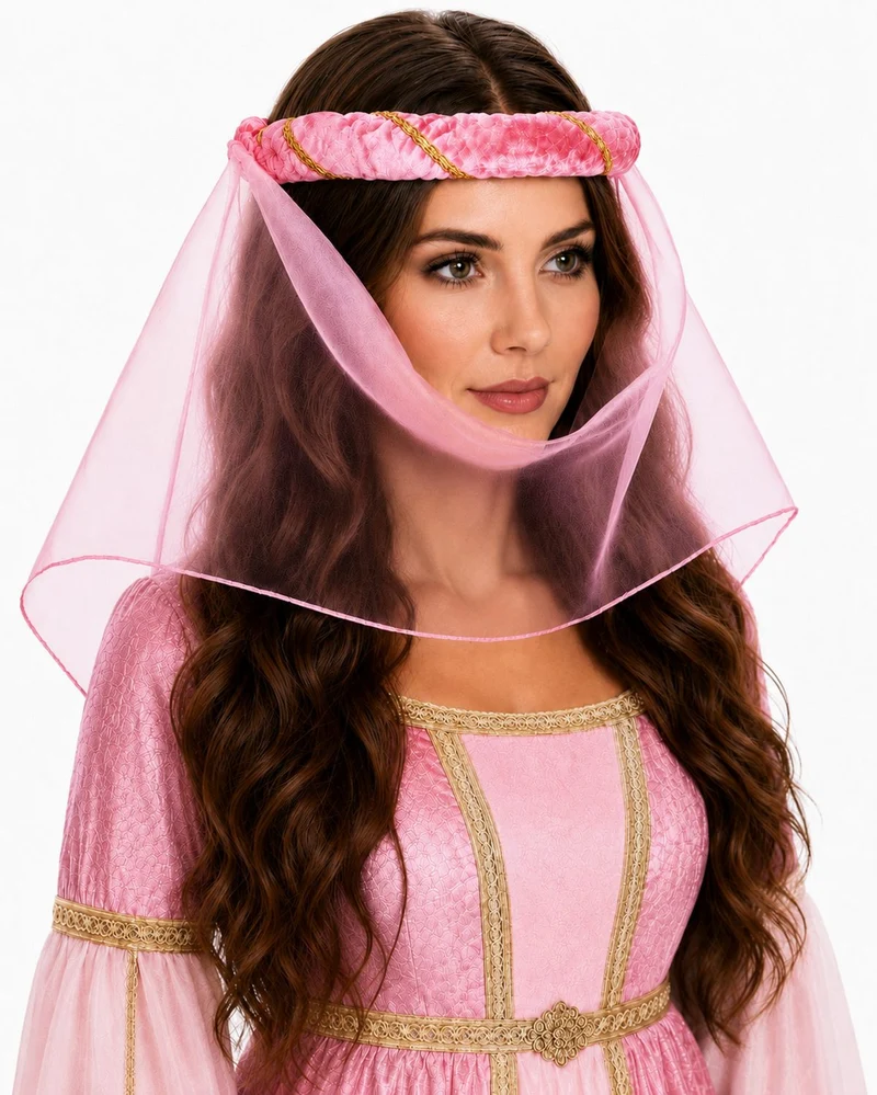 Mittelalter Haarband "Helena" mit Schleier für Damen | Pink