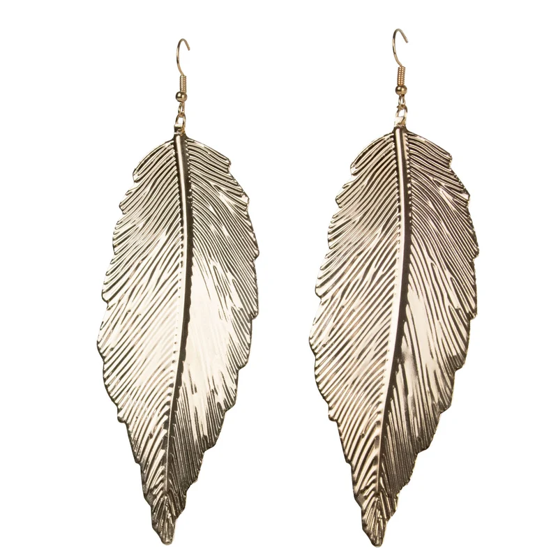 Goldene Feder Ohrringe - Modeschmuck zum Indianerin Kostüm - 11,5 cm