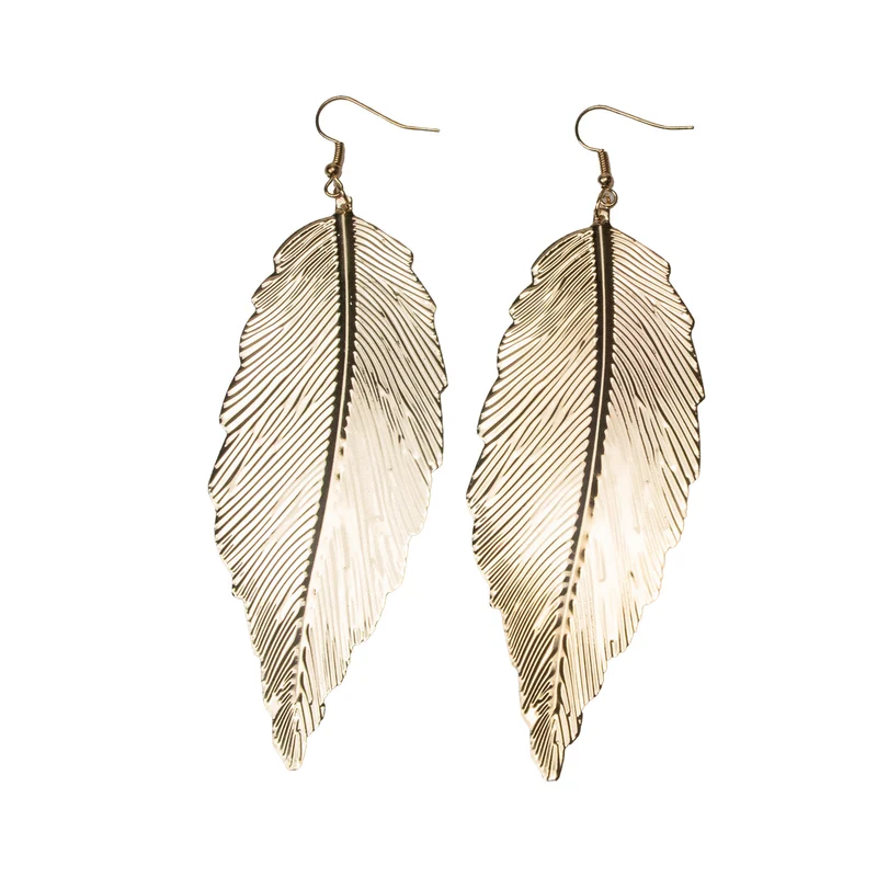 Goldene Feder Ohrringe - Modeschmuck zum Indianerin Kostüm - 11,5 cm