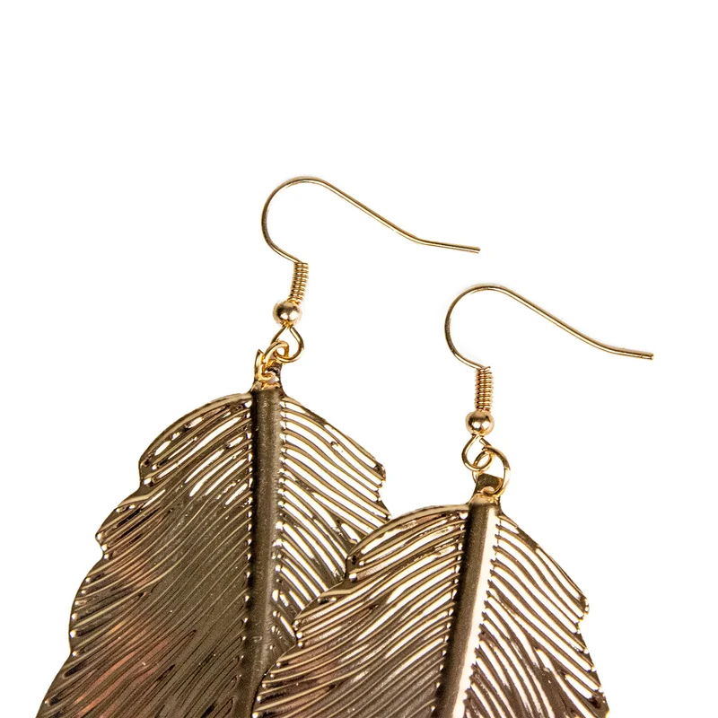 Goldene Feder Ohrringe - Modeschmuck zum Indianerin Kostüm - 11,5 cm