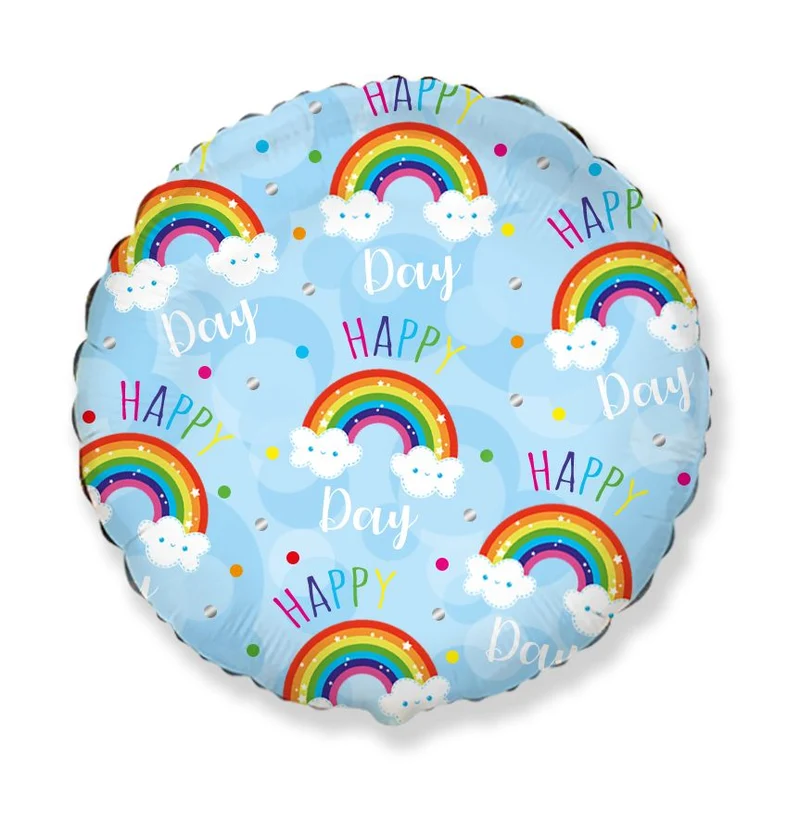 18" Folienballon "Happy Day Rainbow" Ø45 cm | Blau