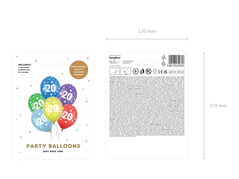6 Stk. Latexballon Ø30cm "Happy Birthday" | Zahl #20