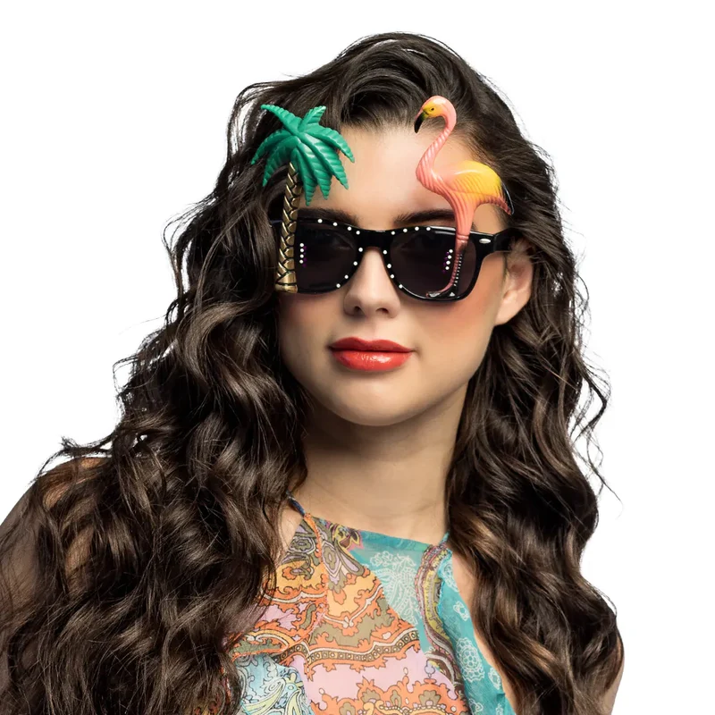 "Hawaii" Partybrille - Palme und Flamingo | Mehrfarbig
