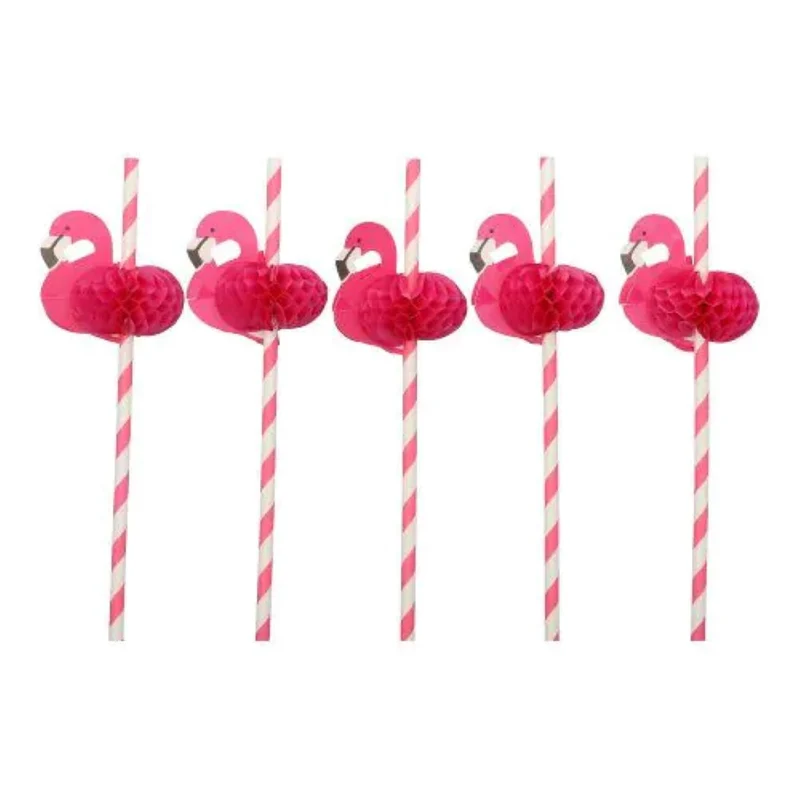 Papierstrohhalme "Flamingo" | 50 Trinkhalme Ø 6 mm x 20 cm Pink