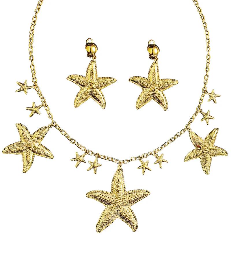 Meerjungfrau Schmuck Set "Seesterne" | Gold - Halskette und Ohrringe