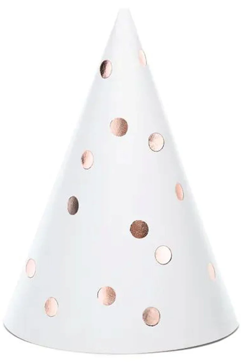 PartyHut 6 Stück 16 cm | Dots Weiß