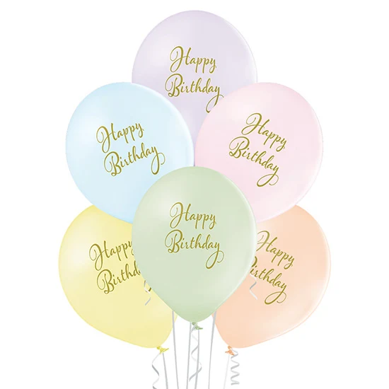 Luftballon Ø30cm "Happy Birthday" Pastell | 6 Stk.