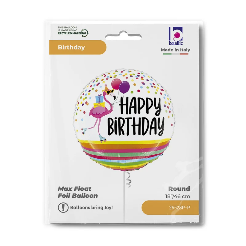18"/Ø46cm Folienballon "Happy Birthday" Flamingo