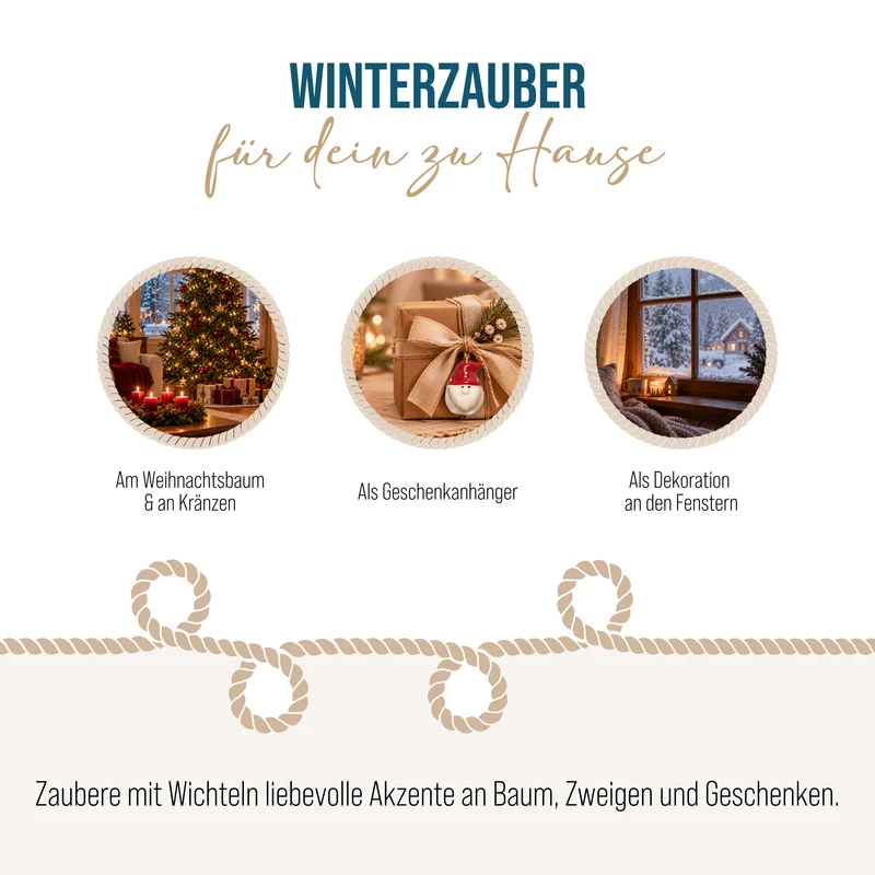 Porzellan-Weihnachtswichtel Anhänger, Rot/Grün, ca. 3,5 cm, 4er-Set