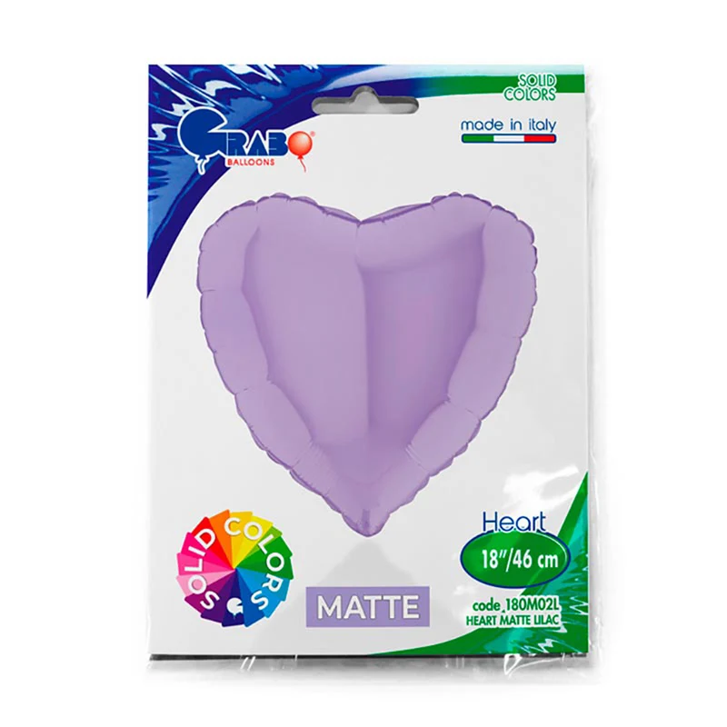 18"/Ø46cm Herz Folienballon Uni | Lavendel Matte Satin