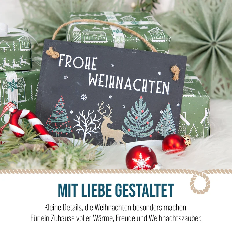 Schiefer-Haengedeko Weihnachten, Herz oder Tafel, ca. 15 cm