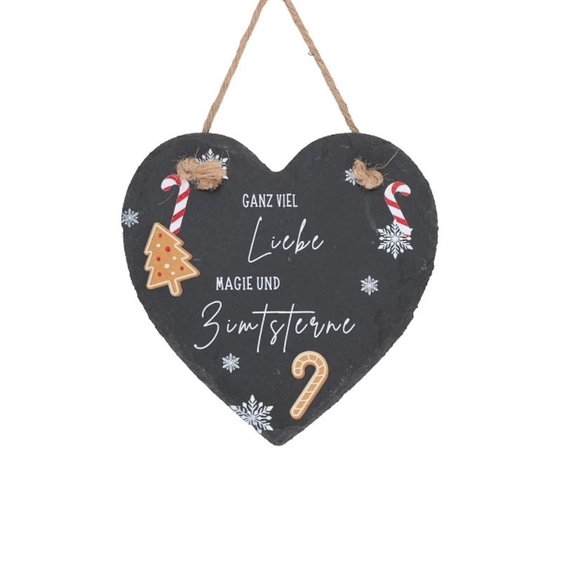 Schiefer-Haengedeko Weihnachten, Herz oder Tafel, ca. 15 cm