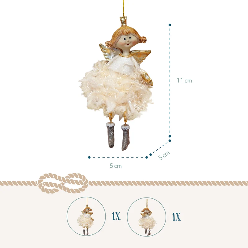 Weihnachtsengel 'Krönchen' Anhänger Creme-Gold, ca. 11 cm, 2er-Set