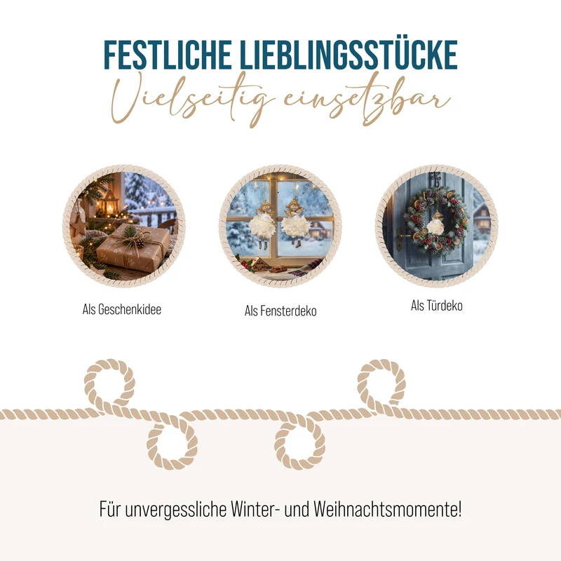 Weihnachtsengel 'Krönchen' Anhänger Creme-Gold, ca. 11 cm, 2er-Set