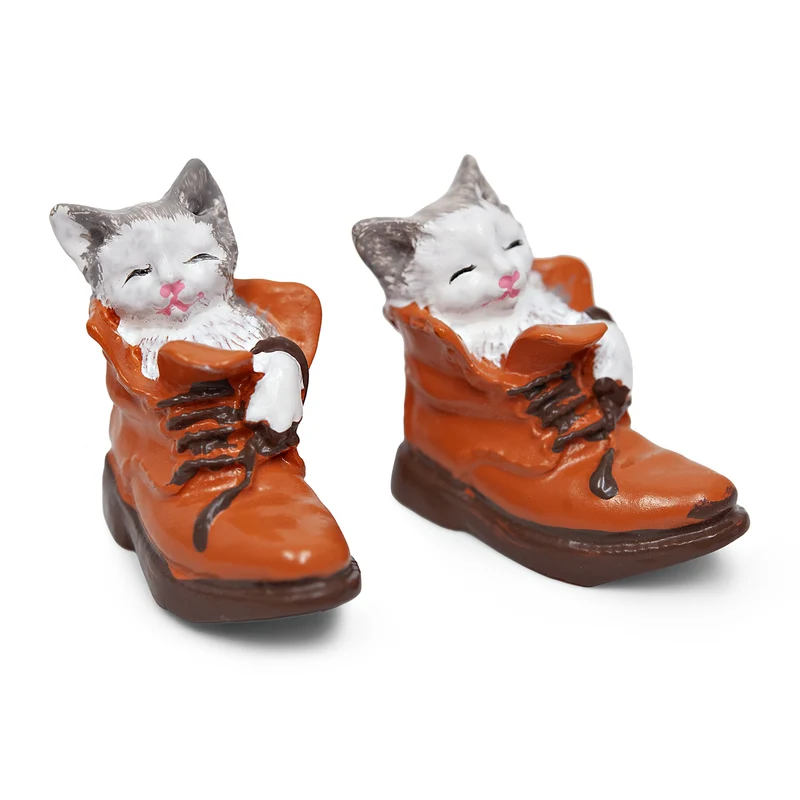 4er Set Deko-Katze im Stiefel aus Polyresin ca. 4,5 cm
