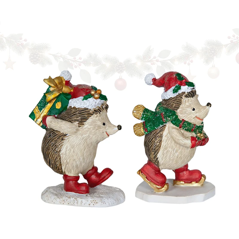 Deko-Igel auf Schlittschuhen mit Weihnachtsmütze, ca. 9 cm, 2er-Set