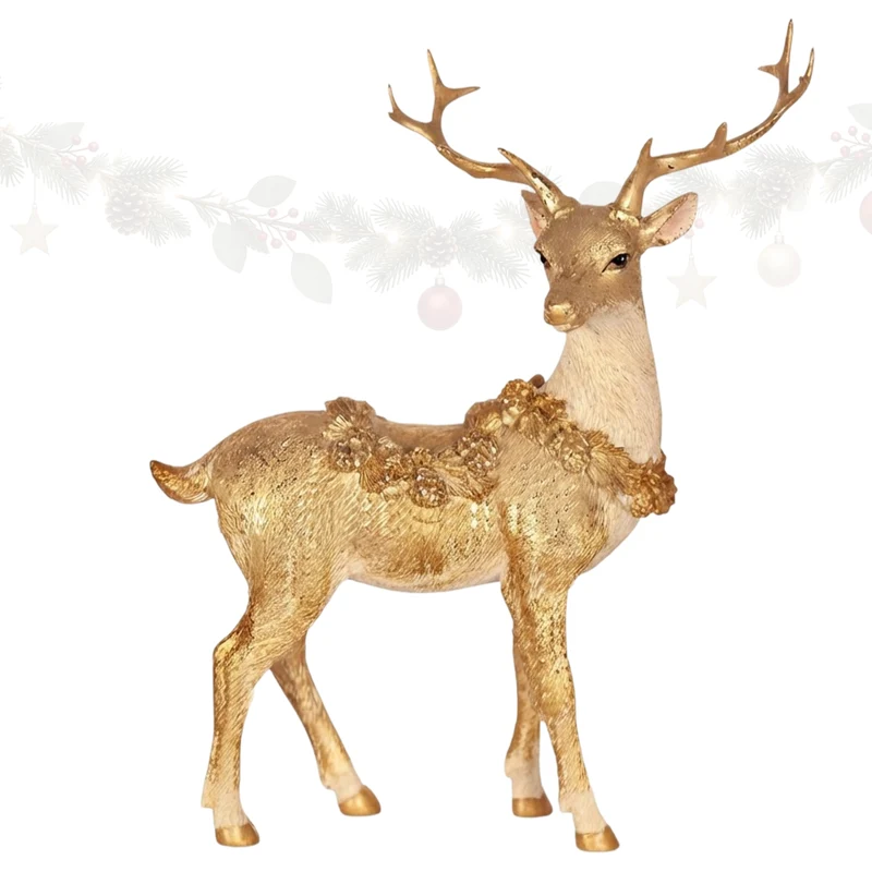 Hirsch-Figur aus Poly in Gold, ca. 18 × 23 × 7 cm, Weihnachtsdeko