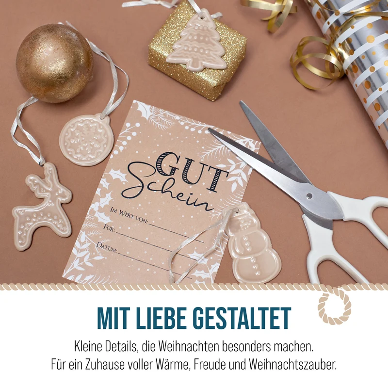 Porzellan-Anhänger Lebkuchenmotive Creme-Braun, ca. 4,5-6 cm, 4er-Set