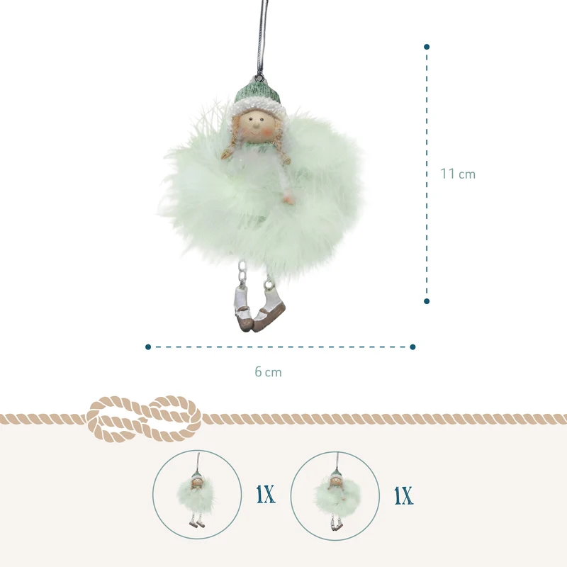 Engel-Anhänger mit Federn Mintgrün-Silber, 11 cm, 2er-Set