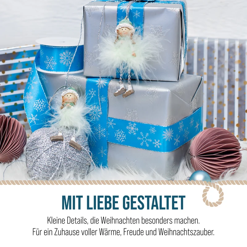 Engel-Anhänger mit Federn Mintgrün-Silber, 11 cm, 2er-Set