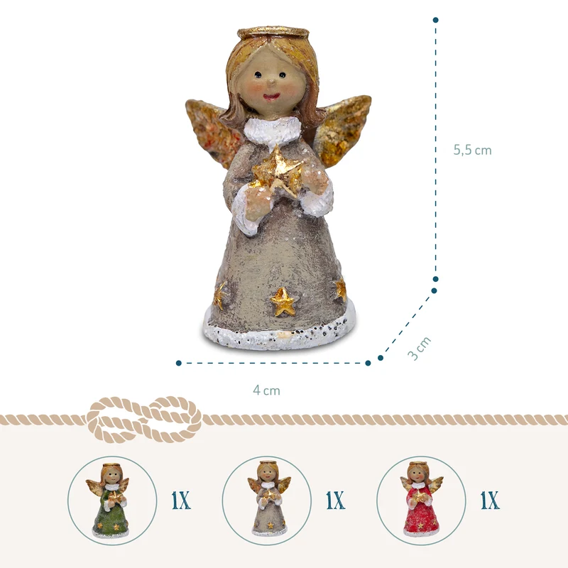 Weihnachtsengel 3er Set Polyresin 5,5 cm mit Sternmotiv