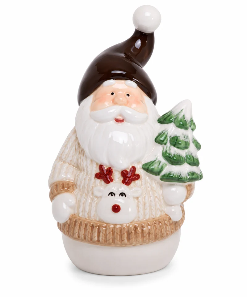 Weihnachtsmann-Figur, Weiss-Beige, 15 cm