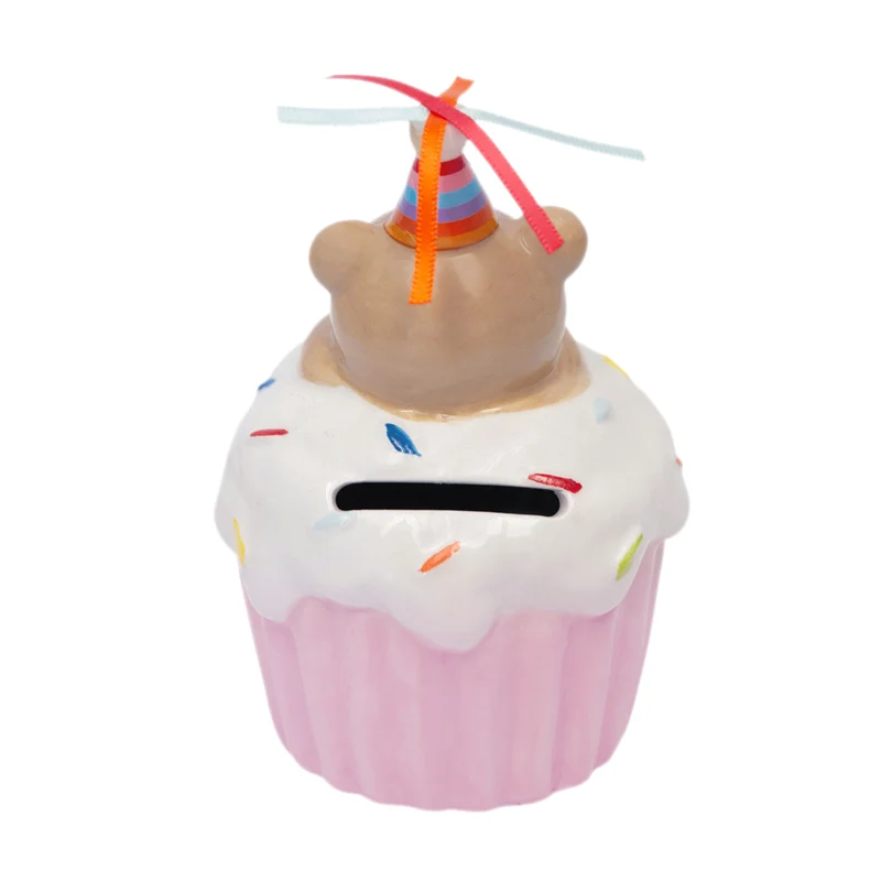 Spardose Cupcake mit Baer, Happy Birthday, Keramik, 8x14x8 cm