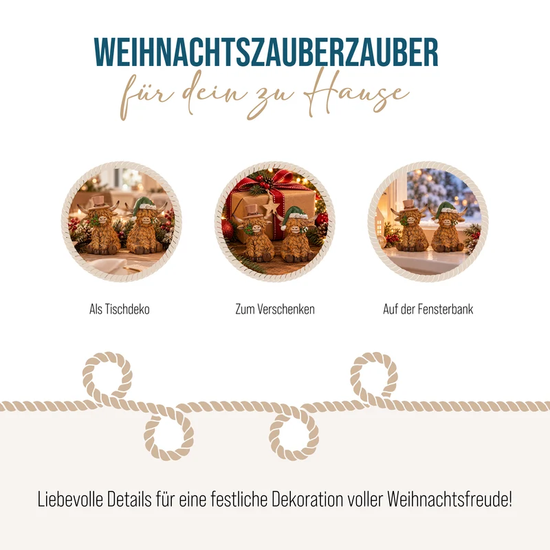 2er Set Hochlandrind Figuren Braun aus Polyresin, weihnachtlich