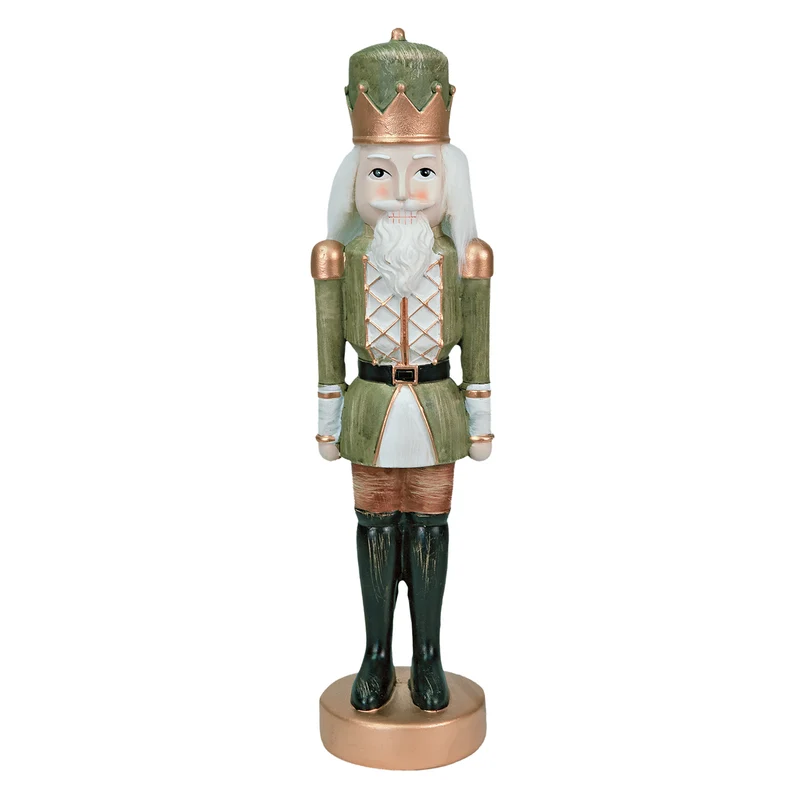 Nussknacker Figur 30 cm aus Polyresin – Grün mit Krone und Bart