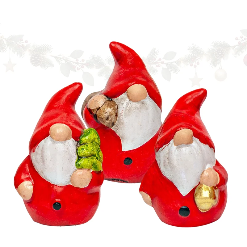 Wichtel Figuren 3er Set aus Terrakotta – Rot und Creme, 6 cm
