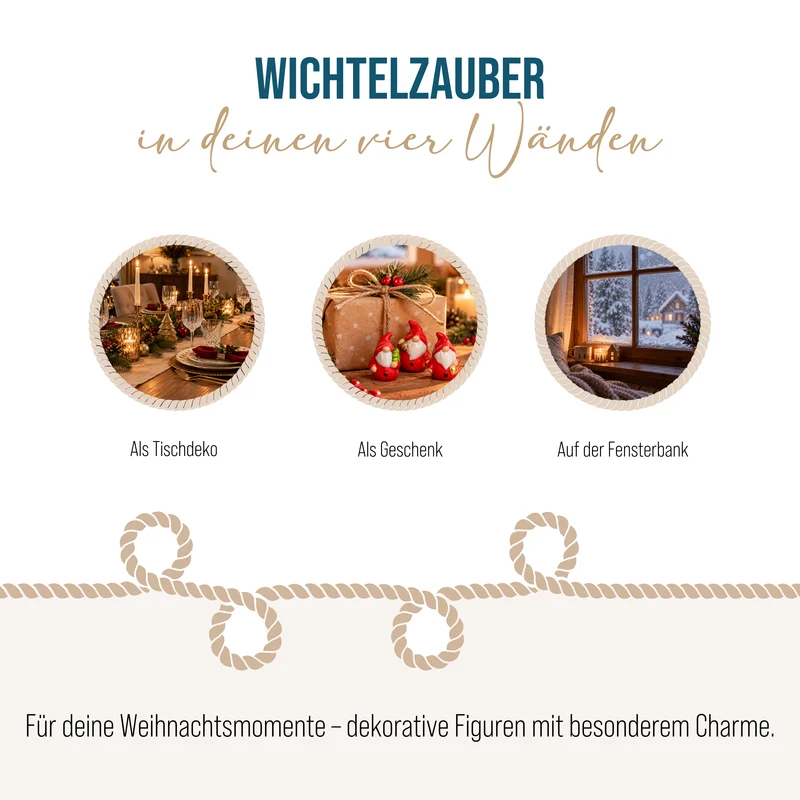 Wichtel Figuren 3er Set aus Terrakotta – Rot und Creme, 6 cm