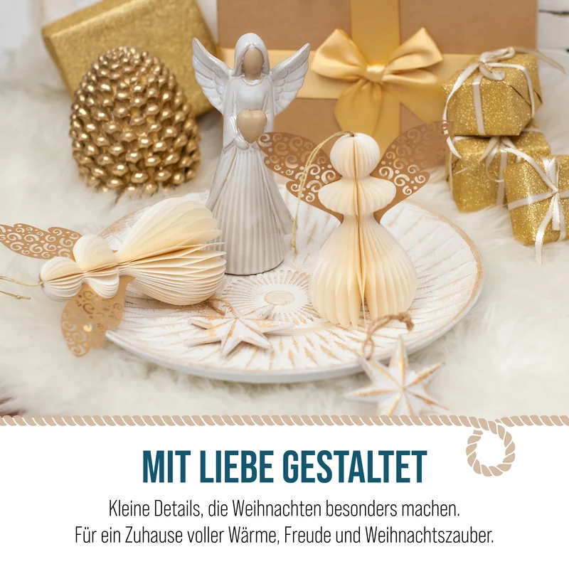 Wabenpapier Engel Cremeweiß Gold 14 × 14 cm klappbar