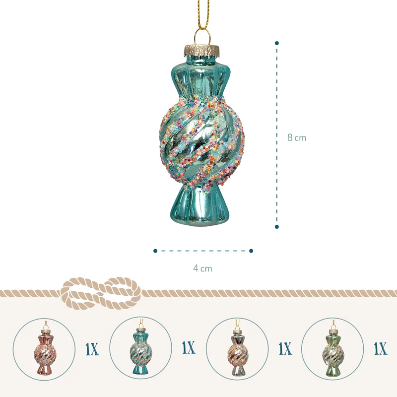 Christbaumschmuck Bonbons Glas 4er Set Pastell mit Goldkordel