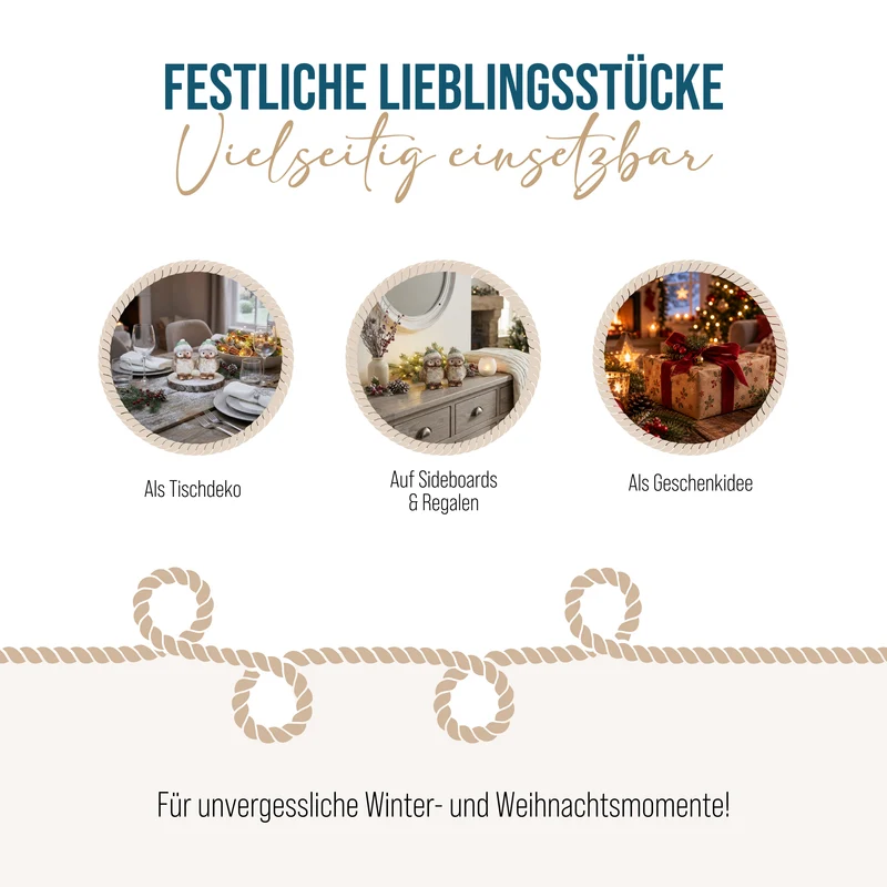 2er Set Winter Eulen mit Strickmütze aus Ton 8 cm - Dekofiguren