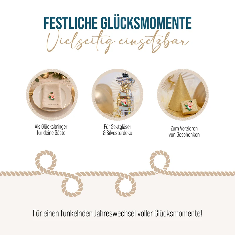 Glücksschwein mit Sektglas 4er Set selbstklebend 4 cm - Glücksbringer