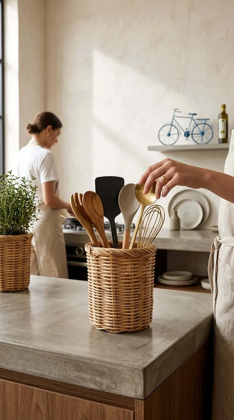 Wa Rin Ram Pai Rattan Utensil Basket - 6 inches