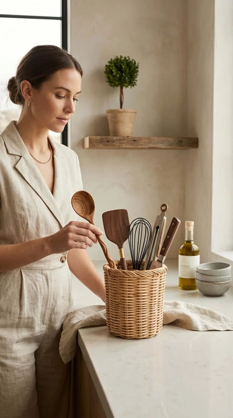 Wa Rin Ram Pai Rattan Utensil Basket - 6 inches