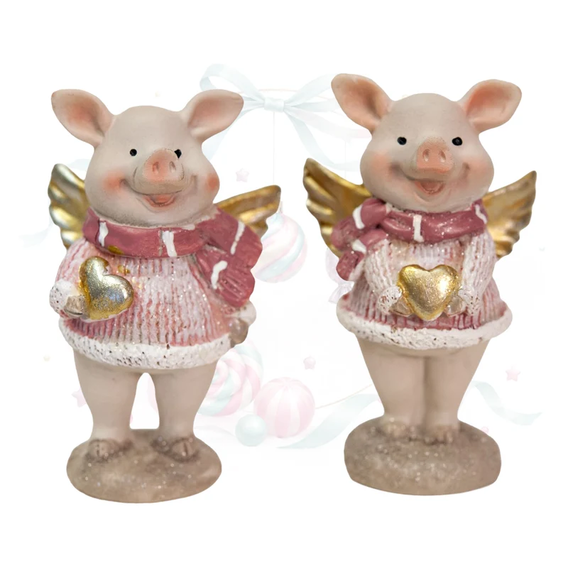 Glücksschweine mit Flügeln 2er Set Rosa Gold ca. 7,5 cm
