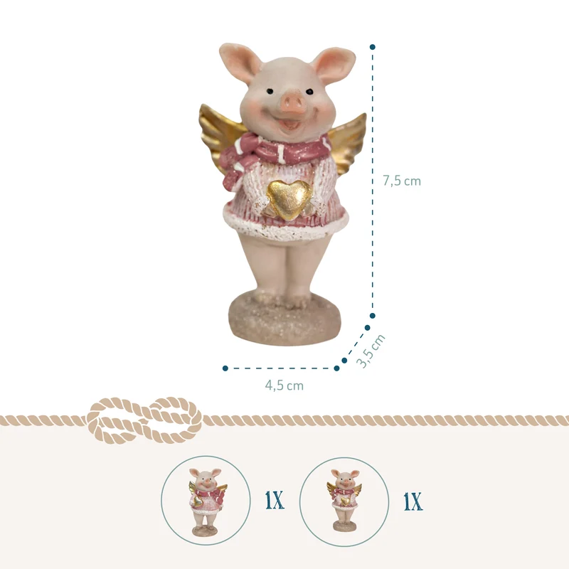 Glücksschweine mit Flügeln 2er Set Rosa Gold ca. 7,5 cm