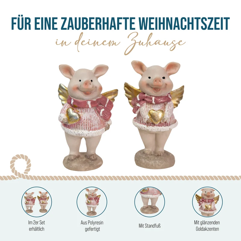 Glücksschweine mit Flügeln 2er Set Rosa Gold ca. 7,5 cm