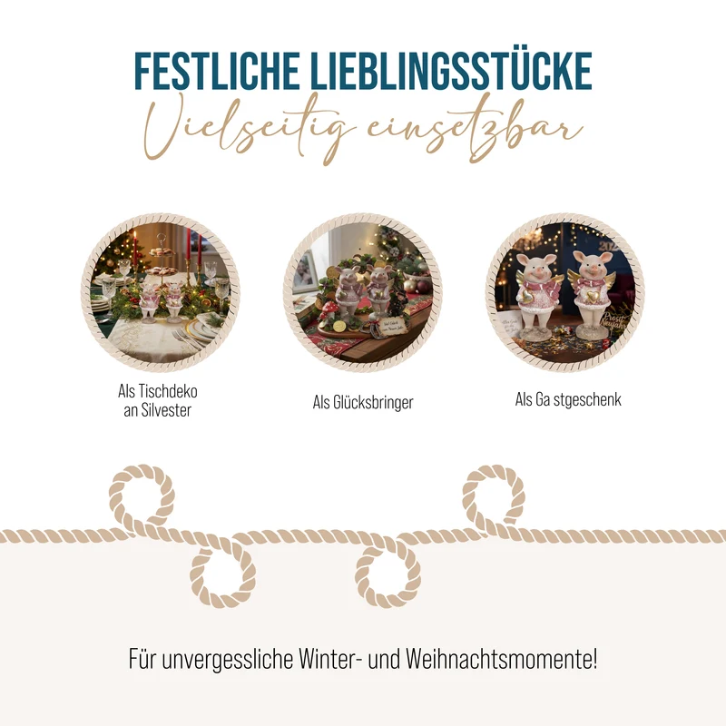 Glücksschweine mit Flügeln 2er Set Rosa Gold ca. 7,5 cm
