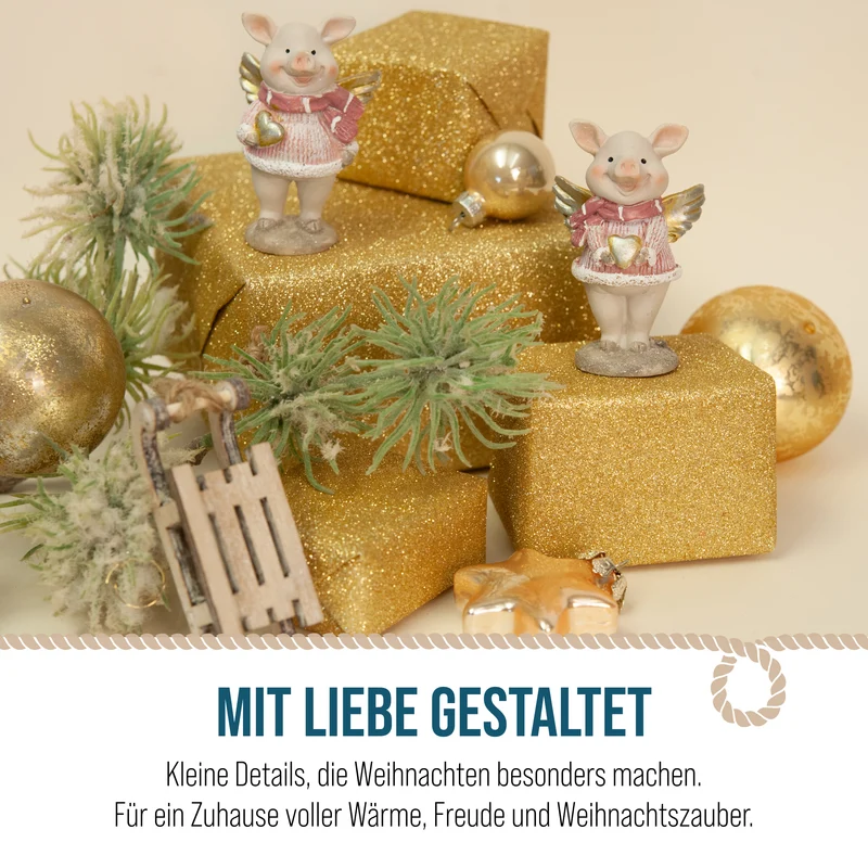 Glücksschweine mit Flügeln 2er Set Rosa Gold ca. 7,5 cm